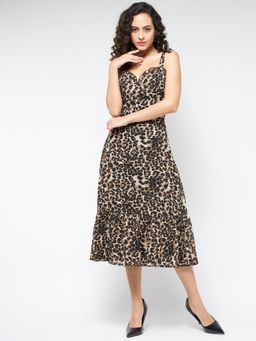 Magre - Women Brown Animal Print Midi Dress