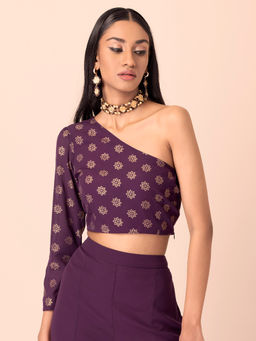Indya - Sangria Foil One Shoulder Crop Top