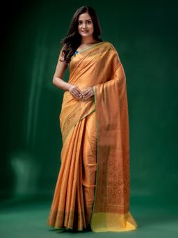 CHARUKRITI - Yellow Blended Silk Brocade Handwoven Soft Saree with Unstitched Blouse