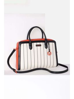 Allen Solly - Women Casual Stripes White Laptop Bag with Detachable Strap