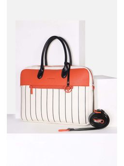 Allen Solly - Women Casual Stripes White Laptop Bag with Detachable Strap