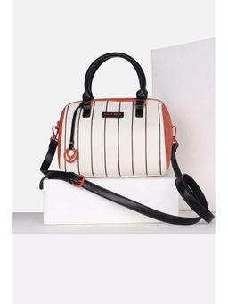 Allen Solly - Women Casual Stripes White Duffle Bag with Detachable Strap