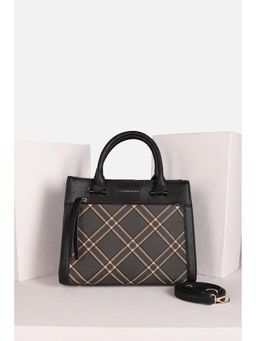 Allen Solly - Women Casual Checks Black Handbag with Detachable Strap