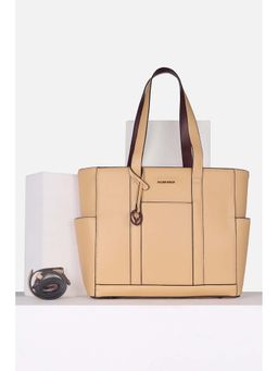 Allen Solly - Women Formal Solid Beige Handbag with Detachable Strap