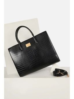 Allen Solly - Women Formal Textured Black Handbag with Detachable Strap