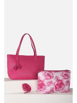 Allen Solly - Women Casual Textured Pink Handbag with Pouch