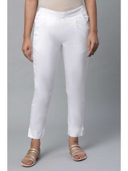Elleven - Women's White Solid Cotton Flex Regular Fit Pant