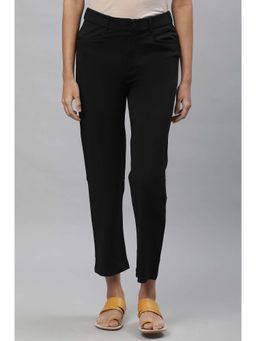 Elleven - Women's Black Solid Rayon Blend Slim Fit Pant