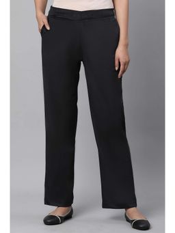 Elleven - Women's Black Solid Velvet Straight Fit Pant