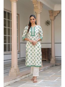 Rain & Rainbow - Women Green Ethnic Motifs Floral Printed Kurta