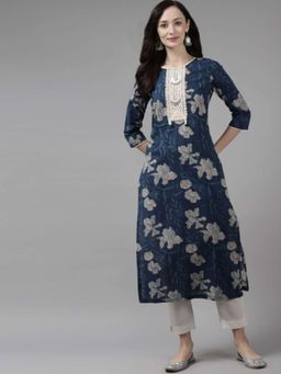 Rain & Rainbow - Women Blue Floral Printed Kurta