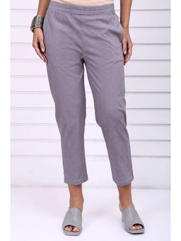 Aurelia - Women's Grey Solid Mid-Rise Cotton Pant