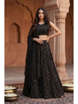 Aurelia - Women's Black Sequins Blouse with Lehenga and Dupatta