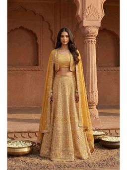 Aurelia - Women's Yellow Sequins Georgette Blouse and Lehenga with Dupatta and Jacket