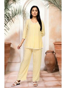 Aurelia - Women's Yellow Embroidered A-Line Crepe Co-Ord Set