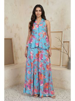 Aurelia - Women's Blue Floral Printed Cotton Blend Co-Ord Set