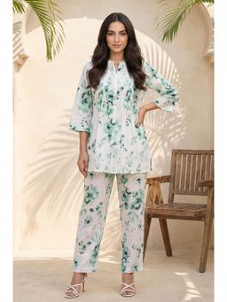 Aurelia - Women's White Floral Printed Pure Cotton Co-Ord Set