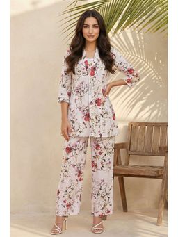Aurelia - Women's Off White Floral Printed A-line Co-Ord Set