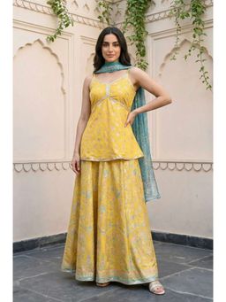Aurelia - Women's Yellow Sequins Kurti with Lehenga and Dupatta