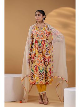 Rain & Rainbow - Women Yellow Ethnic Motifs Pure Cotton Kurta with Pant and Dupatta