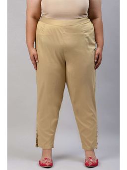 W - Beige Solid Pearl Detailing Straight Pant