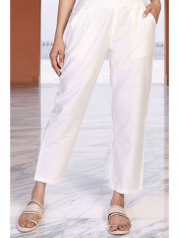 W - Cream Solid Straight Rayon Pant