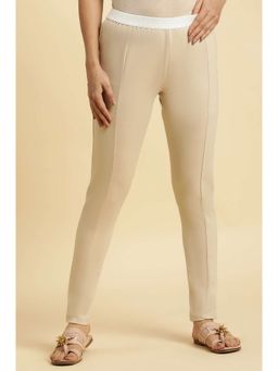 W - Beige Solid Skinny Rayon Leggings