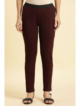 W - Maroon Solid Skinny Rayon Leggings