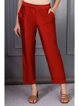 W - Red Solid Mid-Rise Straight Pant