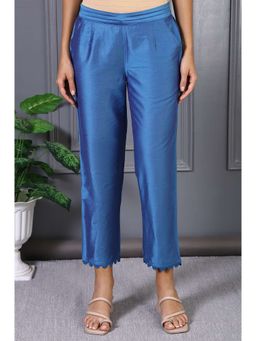W - Blue Solid Lace Mid-Rise Straight Pant