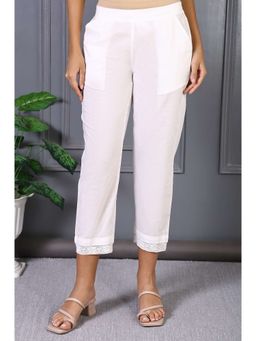 W - Solid White Pure Cotton Slim Pant