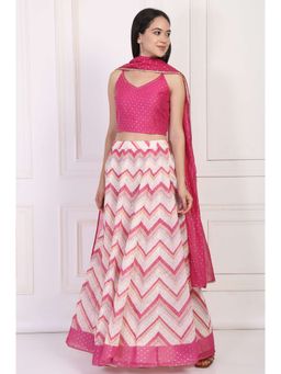 W - Pink Foil Printed Sequined Blouse with Lehenga and Dupatta