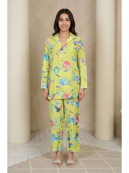 W - Lime Green Floral Printed Straight Co-Ord Set
