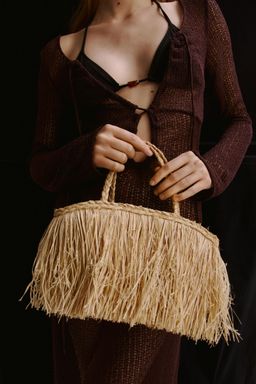 H&M - Women Beige Fringed Straw Bag