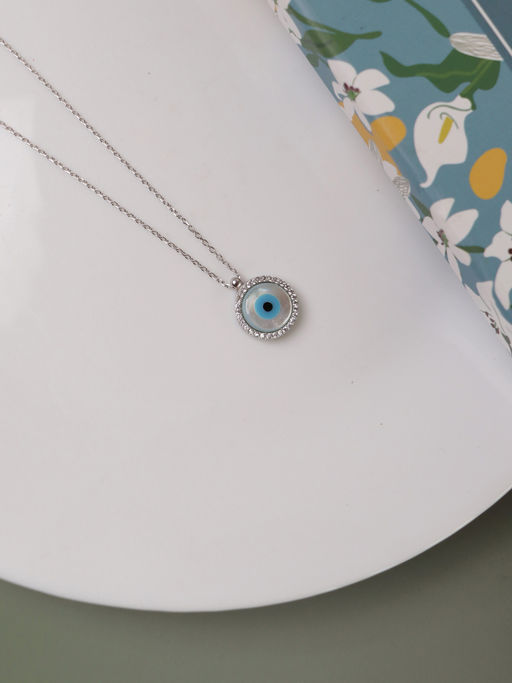 Curio Cottage Pure Silver Disc Evil Eye Necklace