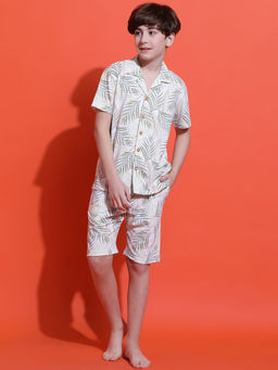 Lil Tomatoes - Boys White Printed Cotton Shirt and Short (Set of 2)