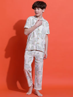 Lil Tomatoes - Boys White Printed Cotton Shirt & Pyjama (Set of 2)