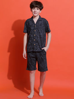 Lil Tomatoes - Boys Charcoal Camouflage Cotton Shirt & Shorts (Set of 2)