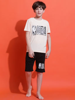 Lil Tomatoes - Boys Cream Typography Cotton T-Shirt and Short (Set of 2)