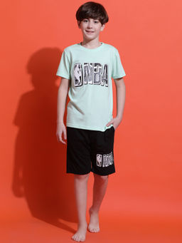 Lil Tomatoes - Boys Green Typography Cotton T-Shirt and Short (Set of 2)