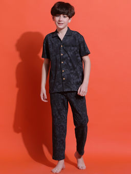 Lil Tomatoes - Boys Charcoal Camouflage Cotton Shirt & Pyjama (Set of 2)