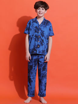 Lil Tomatoes - Boys Blue Camouflage Cotton Shirt & Pyjama (Set of 2)