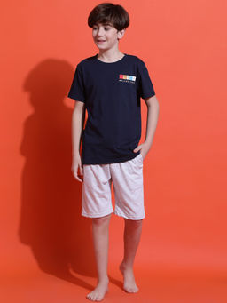 Lil Tomatoes - Boys Navy Blue Typography Cotton T-Shirt and Short (Set of 2)