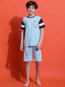 Lil Tomatoes - Boys Blue Colorblock Cotton T-Shirt and Short (Set of 2)