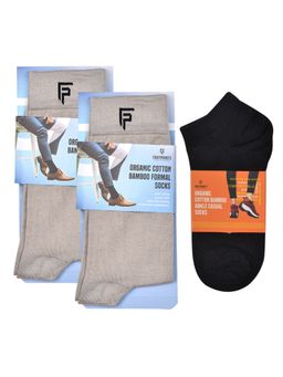 Footprints - Odour Free Organic Cotton & Bamboo 2 Men Formal & 1 Ankle Casual Socks Pack of 3