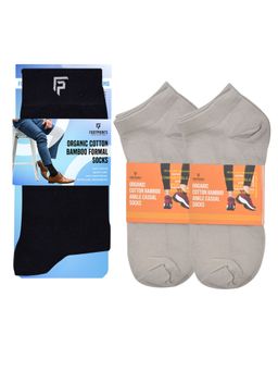 Footprints - Odour Free Organic Cotton & Bamboo 1 Men Formal & 2 Ankle Casual Socks Pack of 3