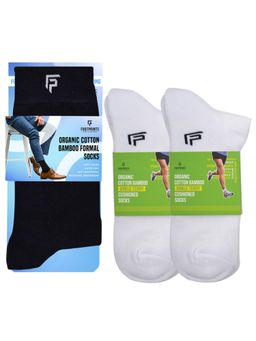Footprints - Odour Free Organic Cotton & Bamboo 1 Men Formal & 2 Ankle Terry Socks - Pack of 3