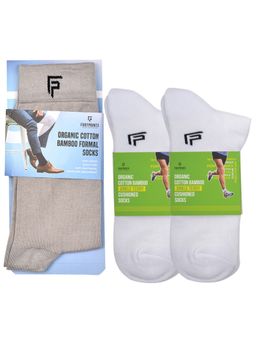 Footprints - Odour Free Organic Cotton & Bamboo 1 Men Formal & 2 Ankle Terry Socks - Pack of 3