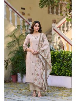 WOOMN - Brown Mocha Meadow Printed Mul Cotton Kurta With Pant And Dupatta
