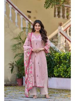 WOOMN - Pink Meadow Printed Mul Cotton Kurta With Pant And Dupatta